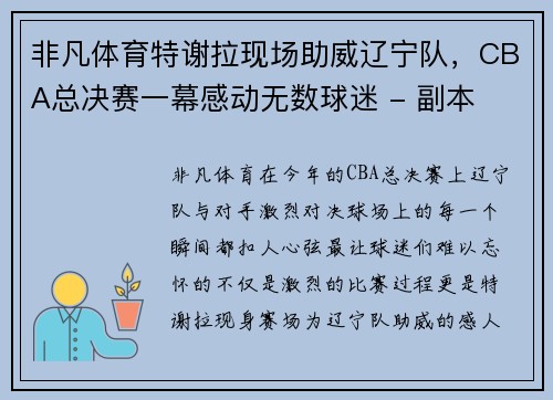 非凡体育特谢拉现场助威辽宁队，CBA总决赛一幕感动无数球迷 - 副本