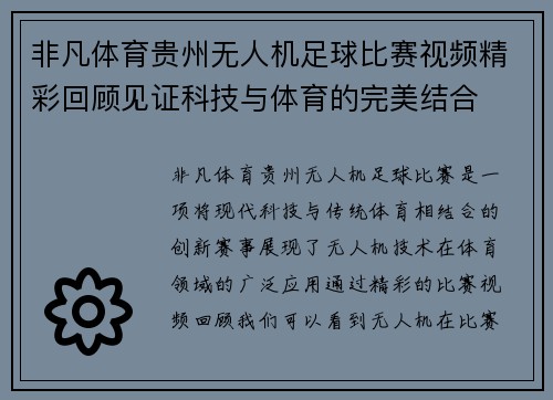 非凡体育贵州无人机足球比赛视频精彩回顾见证科技与体育的完美结合