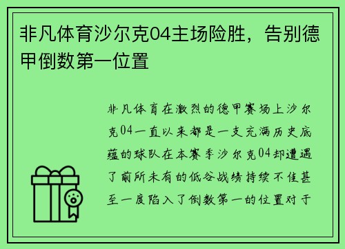 非凡体育沙尔克04主场险胜，告别德甲倒数第一位置
