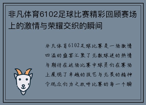 非凡体育6102足球比赛精彩回顾赛场上的激情与荣耀交织的瞬间