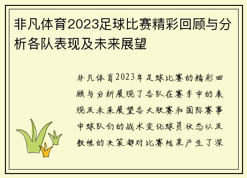 非凡体育2023足球比赛精彩回顾与分析各队表现及未来展望