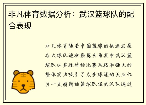 非凡体育数据分析：武汉篮球队的配合表现